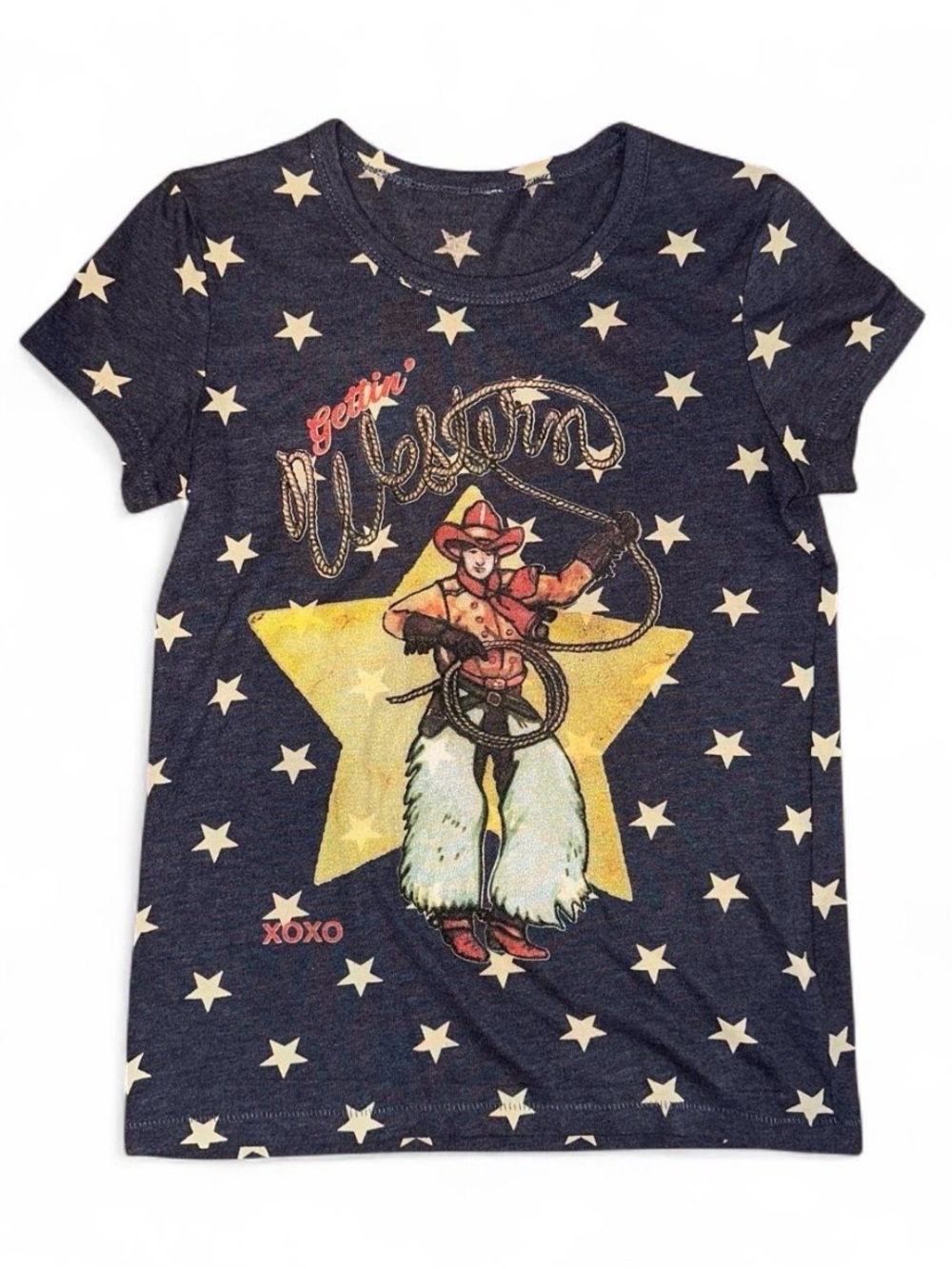 Navy Star Gettin’ Western Cowboy Retro Graphic Rodeo Tee T Shirt